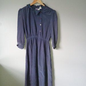 Retro Kono Brand Navy Blue Midi Dress